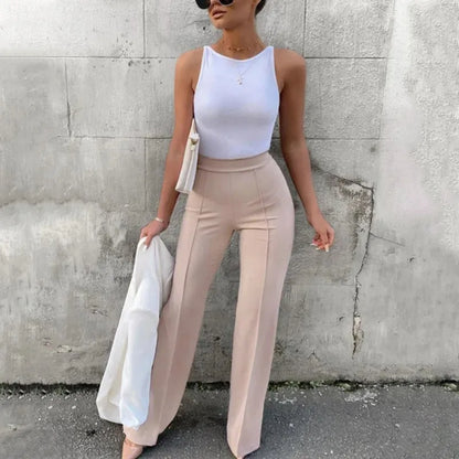 Women's Slim Fit Flared Pants, Solid Color Office Flared Pants, Spring and Autumn