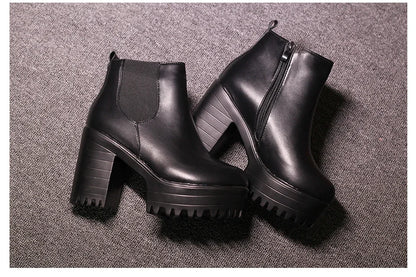 Botas de tacón cuadrado para Mujer, Zapatos con plataforma, de cuero PU, hasta el muslo, para motocicleta