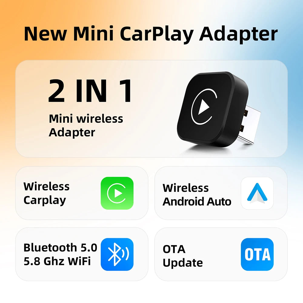 Nuevo adaptador 2 en 1 Mini CarPlay Box con cable a CarPlay inalámbrico Android Auto Smart Box Bluetooth conectar Plug & Play para 98% de coches
