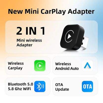 Nuevo adaptador 2 en 1 Mini CarPlay Box con cable a CarPlay inalámbrico Android Auto Smart Box Bluetooth conectar Plug & Play para 98% de coches