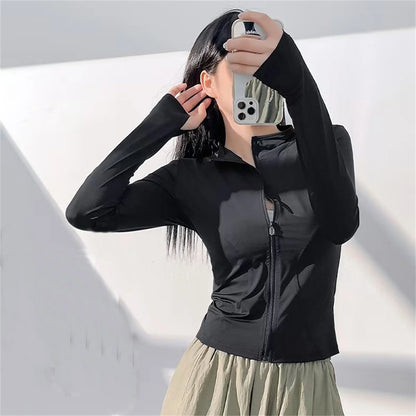 Women's Zippered Sports Jacket, Long Sleeve Slim Running Fitness Top, Quick Dry Plain Yoga Coat, Simple Casual Wear
