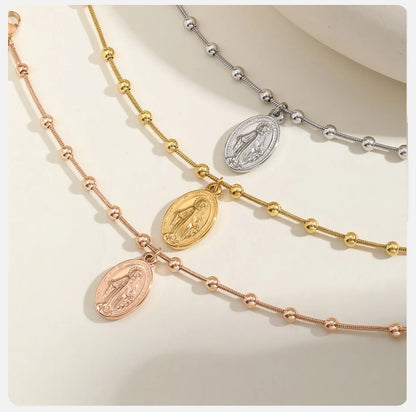 Vnox-pulsera de Rosario para mujer y niña, brazalete de oración de la Virgen María, Cruz religiosa de acero inoxidable chapada en oro, regalos