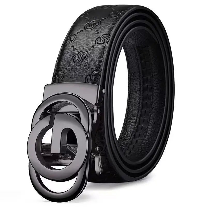 Cinturón de lujo para hombre y mujer, cinturón con hebilla automática para hombre, cinturón de cuero genuino de alta calidad, cinturón de negocios con diseño impreso para hombre
