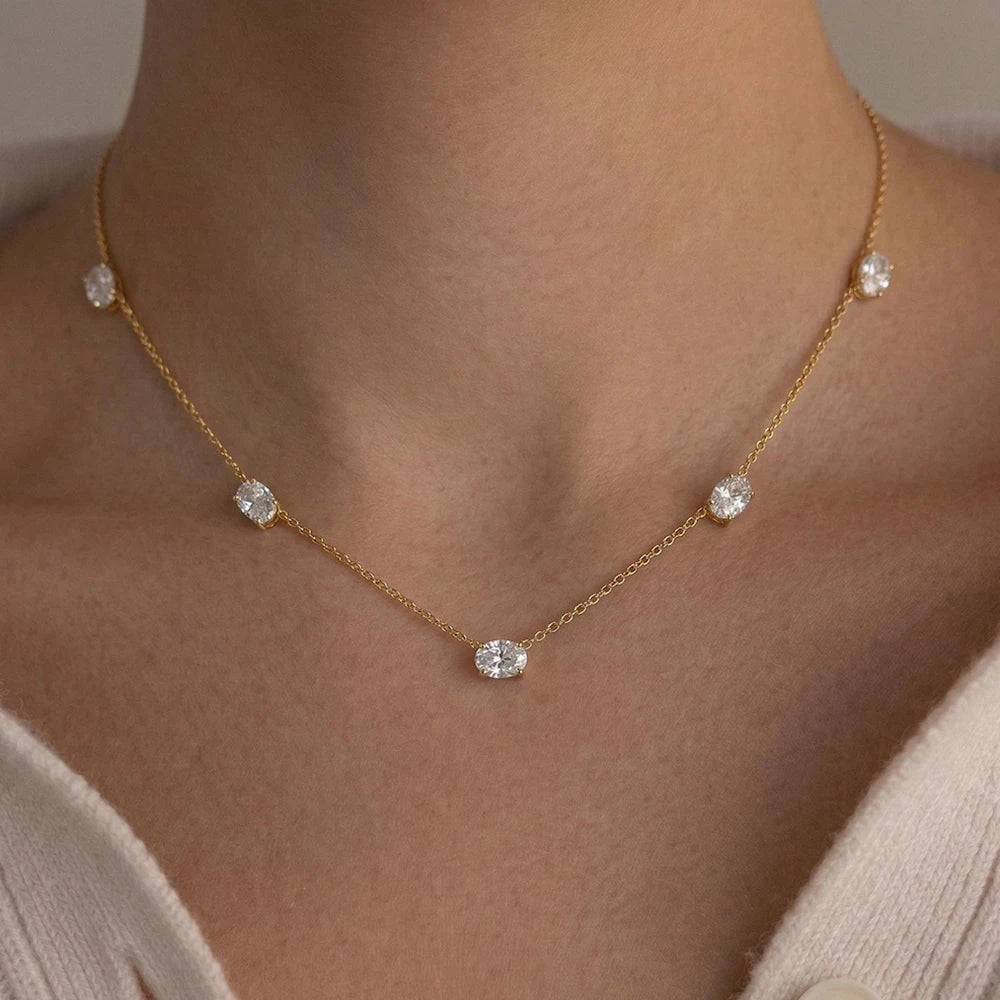 Collares de Moissanita Ovalada de 5cttw para Mujer, Diamante de Laboratorio con Certificado, Plata S925, Chapado en Oro de 18K.