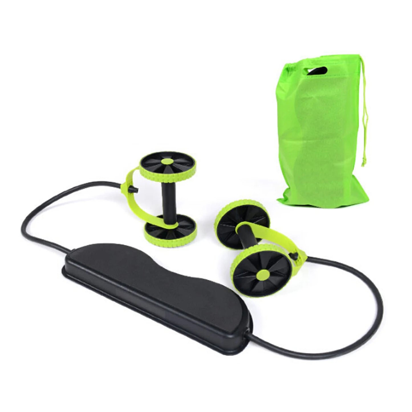Equipo de ejercicio multifuncional Abdominal, rueda de doble rodillo con bandas de resistencia, estera para rodilla, tren de adelgazamiento de cintura, gimnasio en casa