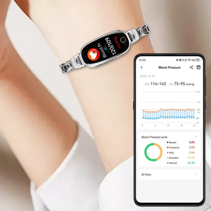 Reloj inteligente de moda para mujer con correa de caja de Metal llamadas Bluetooth recordatorio Menstrual femenino Monitor de presión arterial y frecuencia cardíaca