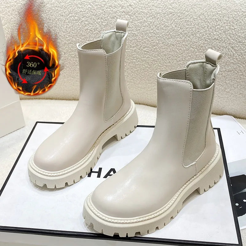 Botas Chelsea, nuevos zapatos de invierno de suela gruesa para mujer, botas cortas de suela gruesa a la moda de otoño para mujer