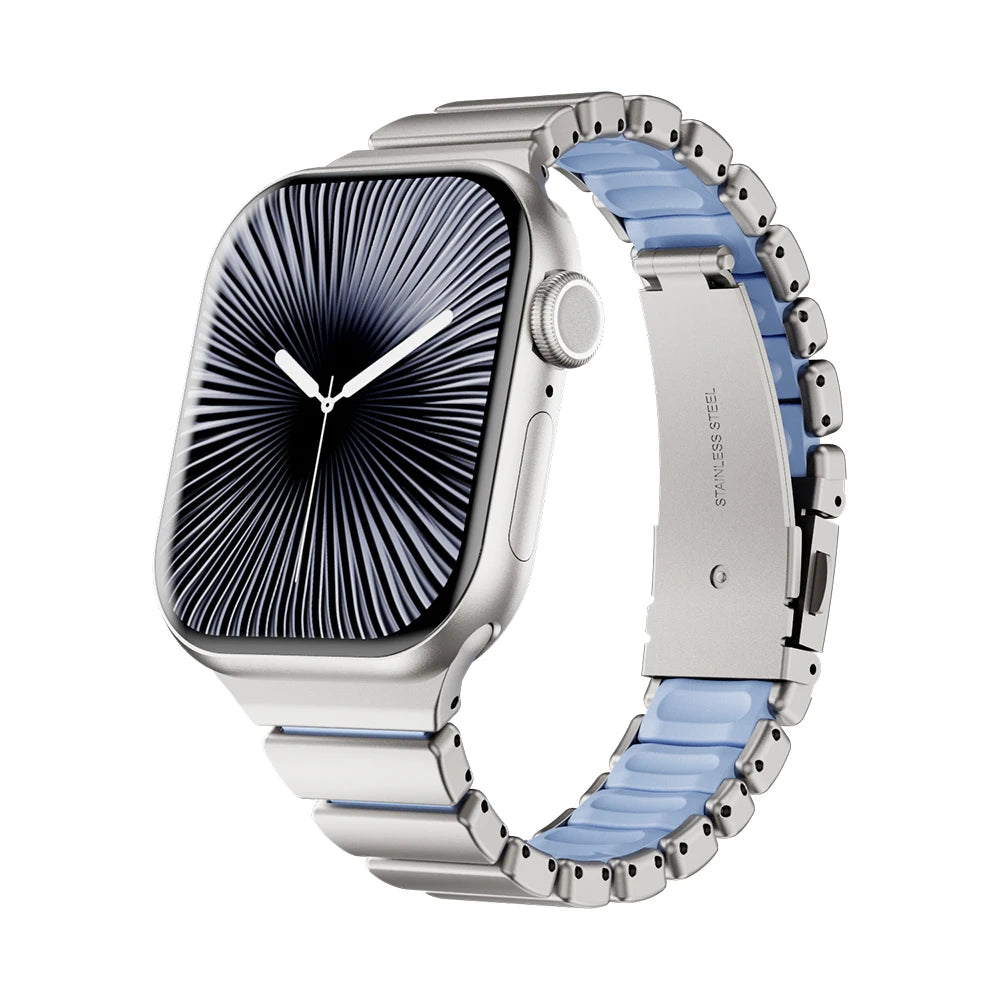 Correa de Acero Inoxidable para Apple Watch Series 10 11 42mm, Correa de Goma para Mujer para Iwatch 9 8 7 41mm 6 5 4 3 2 1 40mm 38mm