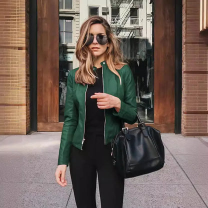 2025 Women's Cycling Coat, PU Leather Apparel, Zipper Suit, Fashionable Thin Short Female Jacket for Autumn and Winter