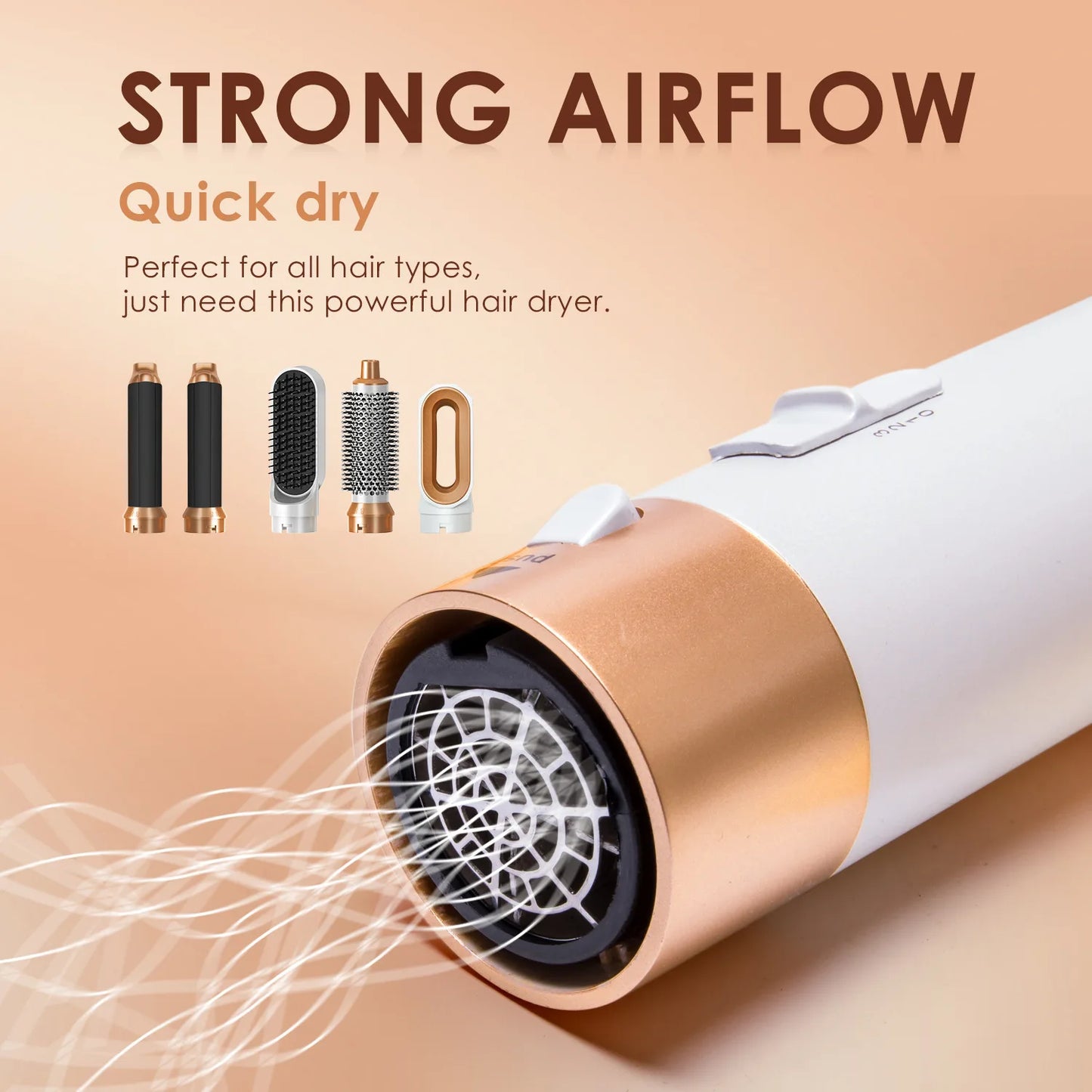 Secador de pelo 5 en 1, peine eléctrico para el cabello, cepillo rizador recto de iones negativos, secador de pelo, peine de aire, Kit de cepillo extraíble, herramienta.