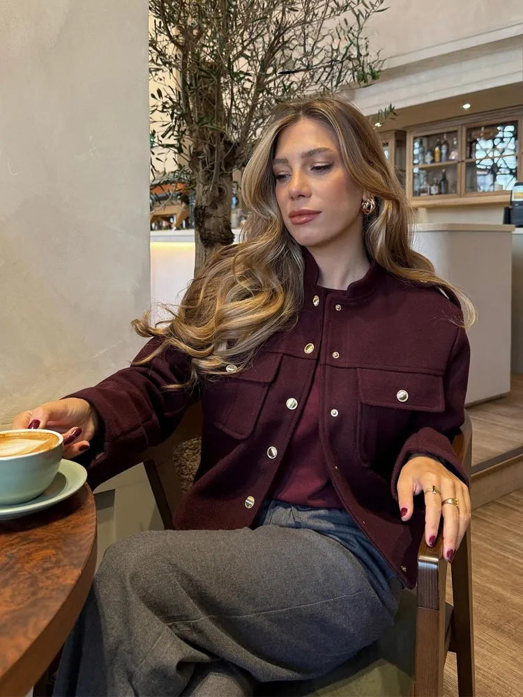 Chaqueta de Otoño Invierno para mujer, abrigos informales con cuello redondo, mangas largas, bolsillos, botones, chaquetas nuevas de un solo pecho, ropa para mujer
