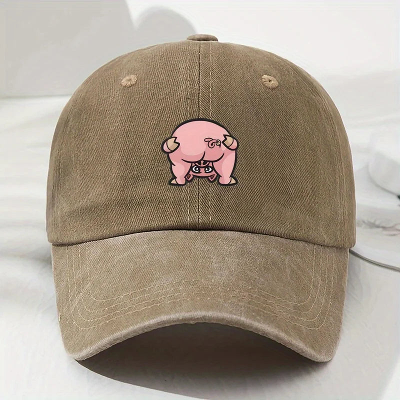 Linda gorra de béisbol unisex con estampado de cerdo rosa: sombrero estilo callejero urbano, adecuado para deportes al aire libre y ropa casual