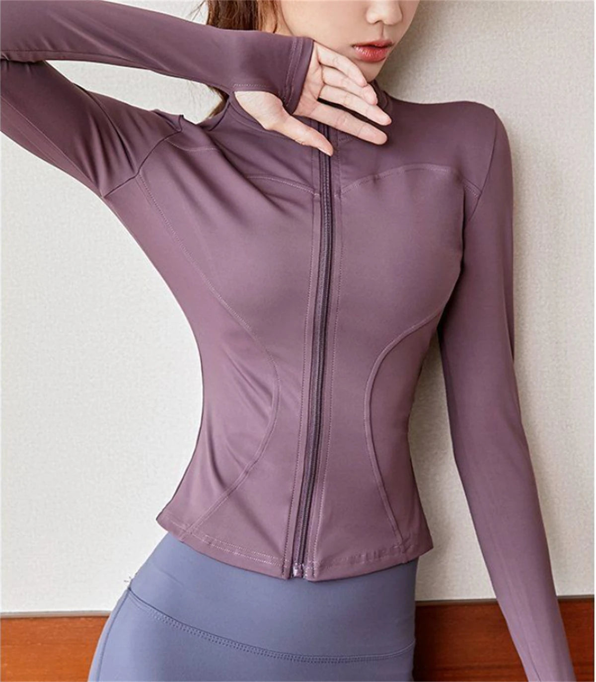 Women's Zippered Sports Jacket, Long Sleeve Slim Running Fitness Top, Quick Dry Plain Yoga Coat, Simple Casual Wear