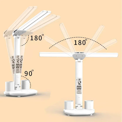 LED Desk Lamp, Dimmable Touch Folding Table Lamp with USB, Calendar, Temperature Clock, Night Light for Study, Reading Lamp