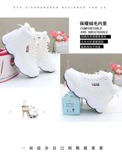 New Women's Thick-Soled Winter Sneakers, Warm Velvet Cotton Shoes, Height-Increasing Non-Slip Platform Shoes, Women's Snow Boots