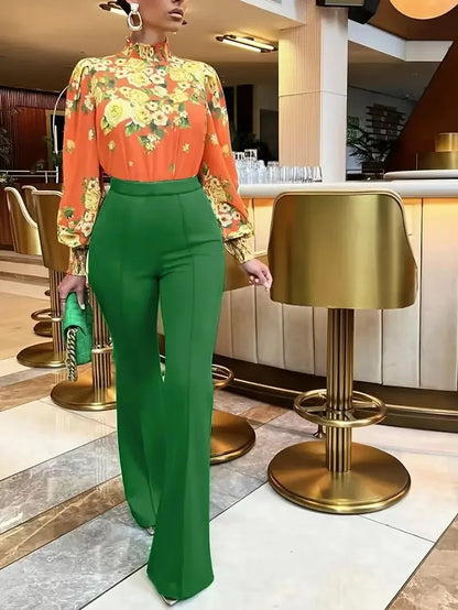 Women's Slim Fit Flared Pants, Solid Color Office Flared Pants, Spring and Autumn