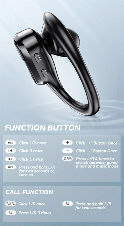 XT80 Wireless Bluetooth 5.3 Earbuds True Wireless Headphones with Mic Button Control Noise Reduction Ear Hooks Waterproof Headphones