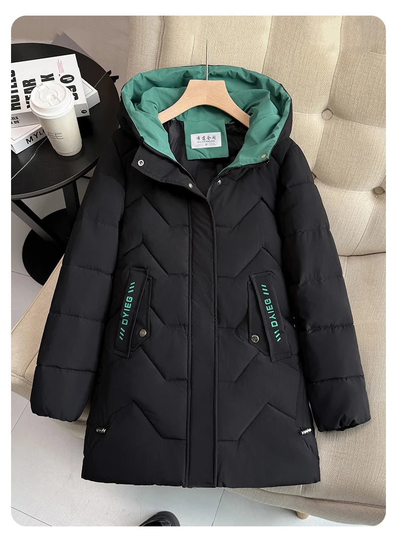 Chaqueta de plumón de longitud media para mujer, de alta gama, gruesa, cálida y elegante, estilo coreano, para el invierno, c...
