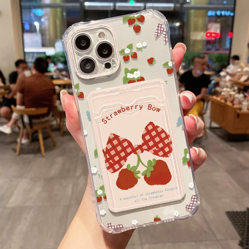 Funda de teléfono con soporte para tarjetas suaves para iPhone 13, 11, 16e, 15, 12, 14, 17, 16 Pro Max, 7 Plus, XR SE, funda transparente con flores estéticas