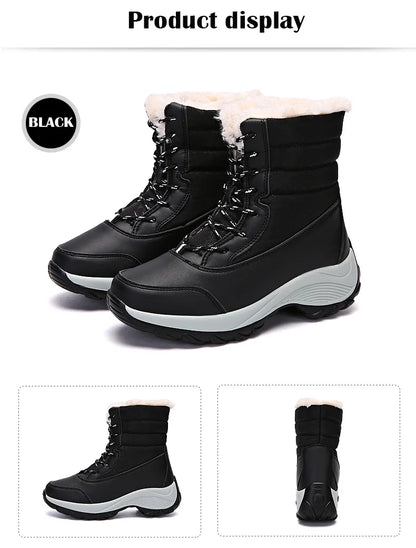 Botas de mujer, botas de tacón impermeables para invierno, botines de plataforma Tren, zapatos de nieve para mantener el calor, botas cortas de felpa para exteriores