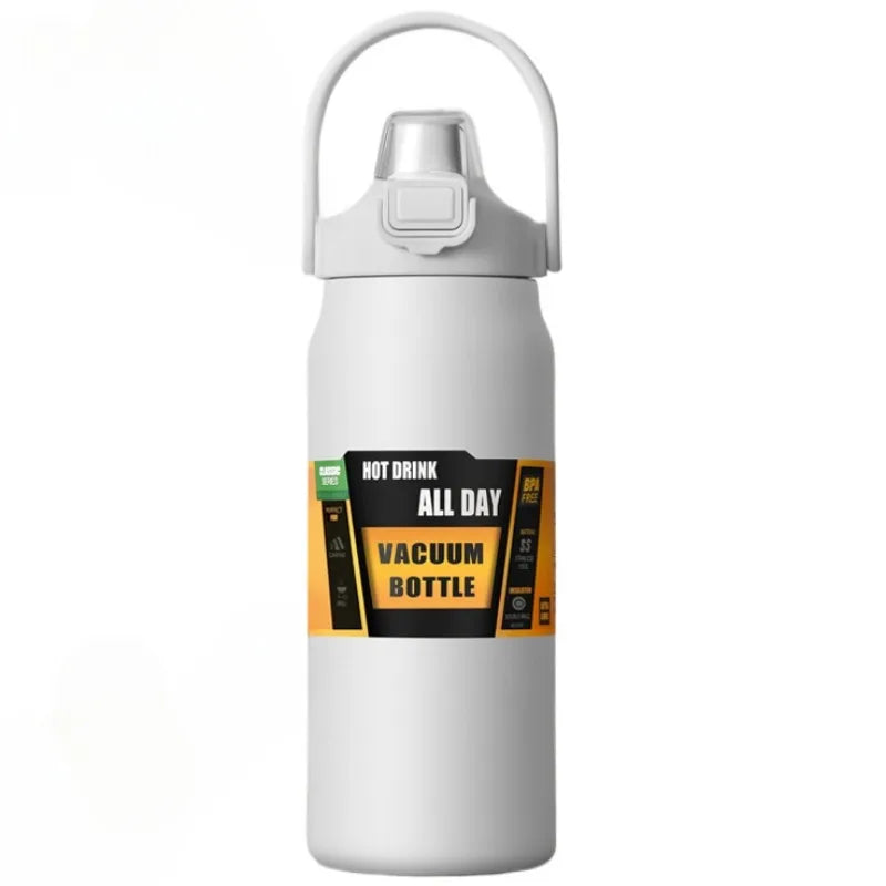 Termo de acero inoxidable 800/1000/1200/1500ML 304 con pajita, taza térmica, frascos de vacío deportivos, botella de agua fría y caliente