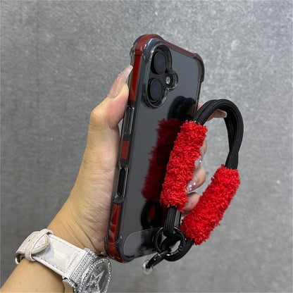 Armadura de parachoques híbrida transparente con correa para la muñeca para iPhone 15 11 12 13 14 16 Pro Max Plus X XS XR cubierta de bolsa de aire a prueba de golpes.