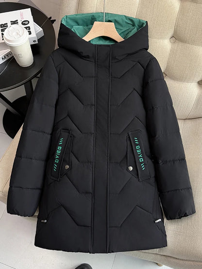 Chaqueta de plumón de longitud media para mujer, de alta gama, gruesa, cálida y elegante, estilo coreano, para el invierno, c...
