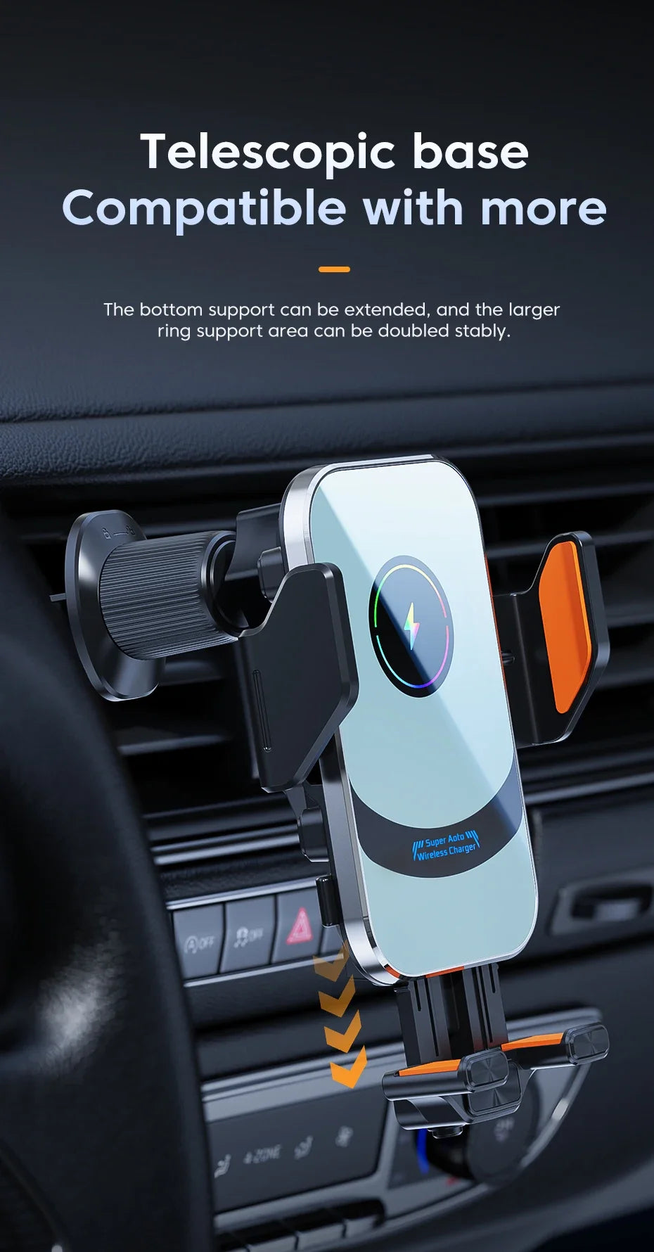 UYUXIO Automatic Clamping Wireless Car Charger Adapter, Super Fast Charging Air Vent Car Phone Mount for iPhone 16 15 Pro Max Samsung