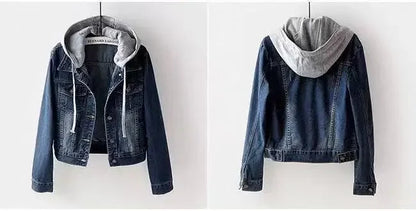 Chaqueta corta vaquera recortada para mujer primavera otoño estilo coreano nueva chaqueta con capucha de manga larga delgada suaviza tu silueta