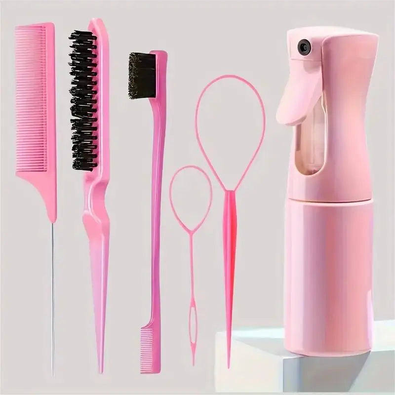 6 unids/set de cepillos para el cabello, botella con pulverizador para peluquería, bucle para trenzado de cabello, peine de cola de rata, cepillo para el cabello con Control de bordes Brsuh