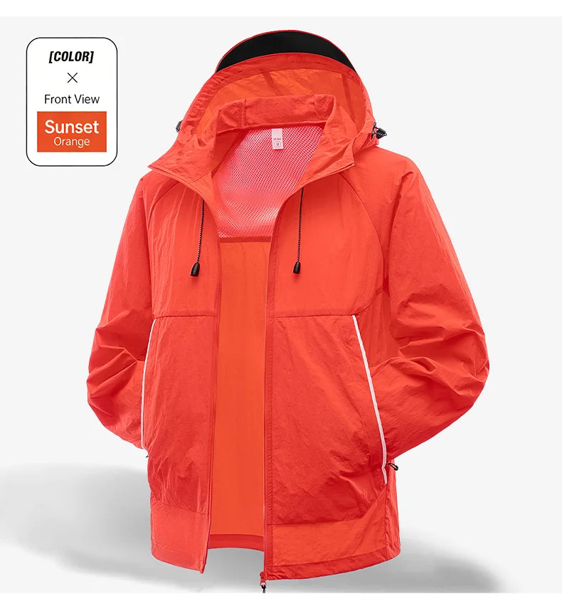EUMERGX Waterproof Jacket for Men and Women, Windbreaker with Sun Protection for Fishing, Climbing, Hiking, Lightweight Rain Coat, Unisex, for Summer