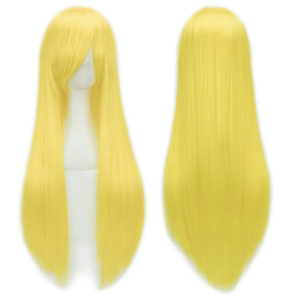 Soowee 80cm Synthetic Hair Wigs, White and Purple Cosplay Wigs, Black Straight Hair Wig for Party, Women's Wig.