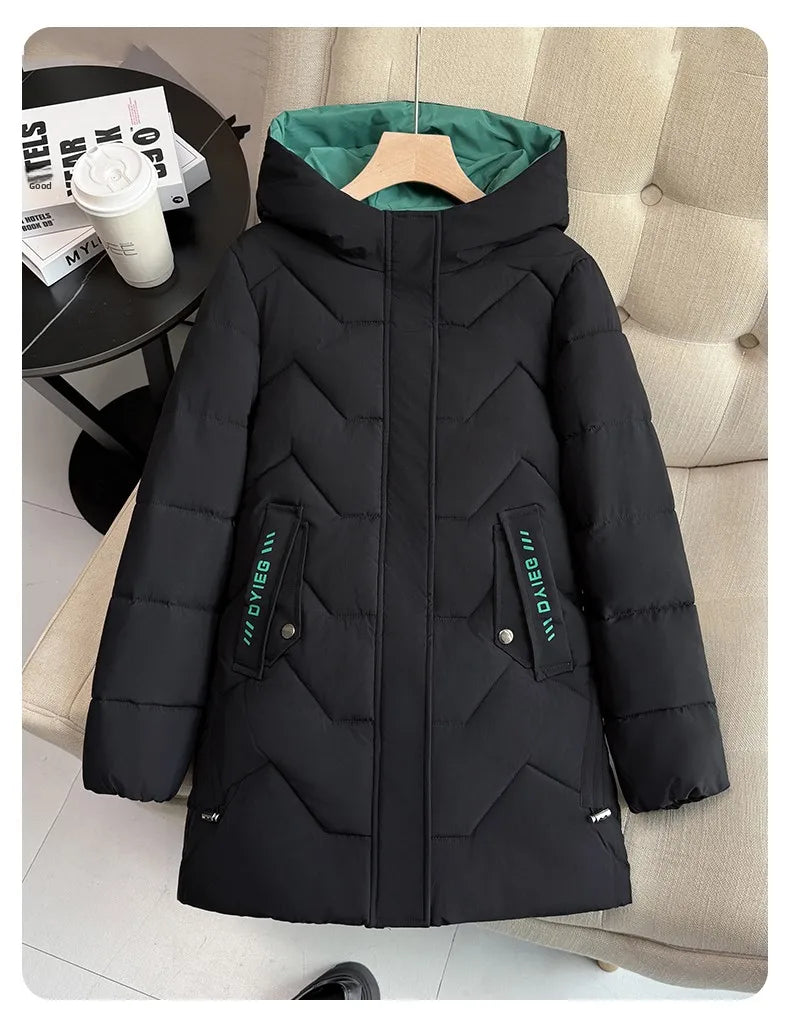 Chaqueta de plumón de longitud media para mujer, de alta gama, gruesa, cálida y elegante, estilo coreano, para el invierno, c...