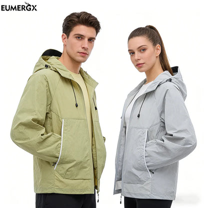 EUMERGX Waterproof Jacket for Men and Women, Windbreaker with Sun Protection for Fishing, Climbing, Hiking, Lightweight Rain Coat, Unisex, for Summer