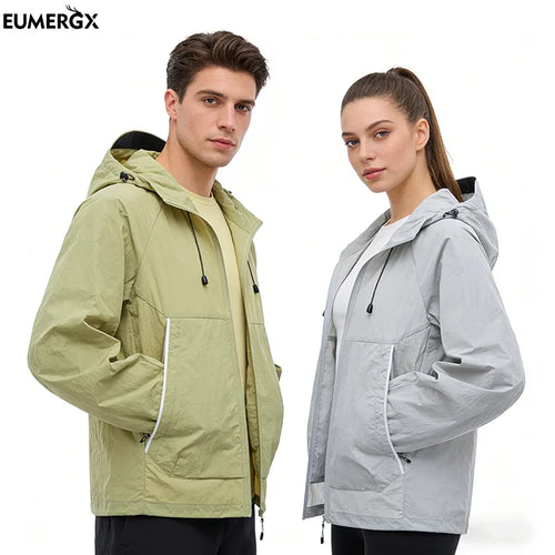 EUMERGX Waterproof Jacket for Men and Women, Windbreaker with Sun Protection for Fishing, Climbing, Hiking, Lightweight Rain Coat, Unisex, for Summer