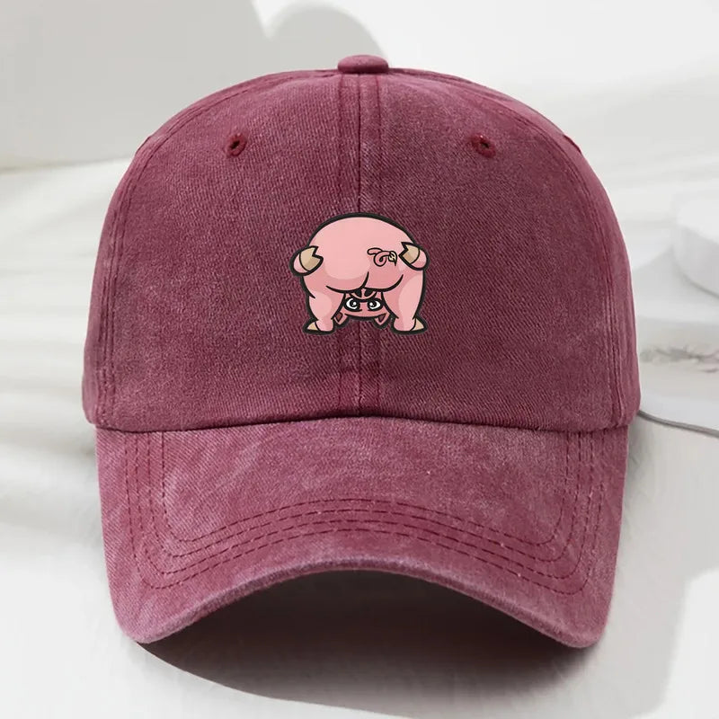 Linda gorra de béisbol unisex con estampado de cerdo rosa: sombrero estilo callejero urbano, adecuado para deportes al aire libre y ropa casual