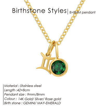 EManco - Birthstone Constellation Double Pendant Necklace, 12 Zircon Stainless Steel Jewelry, DIY Necklace.