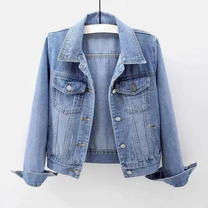 Women's denim jacket, single-breasted chest flap jacket, slim fit long sleeve short coat, retro women's denim jackets, outerwear