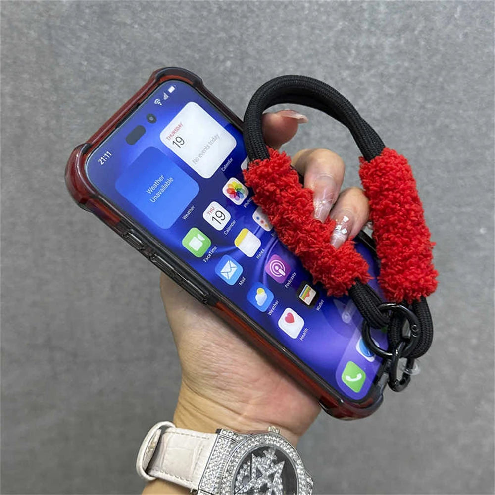 Armadura de parachoques híbrida transparente con correa para la muñeca para iPhone 15 11 12 13 14 16 Pro Max Plus X XS XR cubierta de bolsa de aire a prueba de golpes.