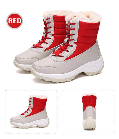 Botas de mujer, botas de tacón impermeables para invierno, botines de plataforma Tren, zapatos de nieve para mantener el calor, botas cortas de felpa para exteriores