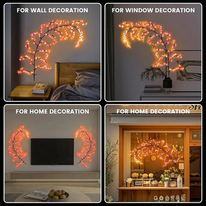 USB Wall Mounted LED Branch Lights, Cherry Blossom Vine Lights, 72 LED, 8 Modes for Indoor Holiday Decoration, Walls, Doors, and Windows