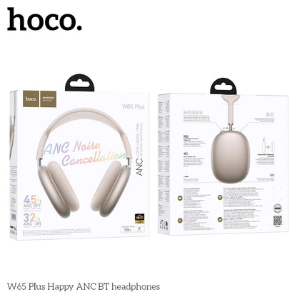 HOCO W65 Plus ANC auriculares Bluetooth con reducción de ruido sobre la oreja auriculares inalámbricos grandes sonidos de alta fidelidad auriculares deportivos con botón