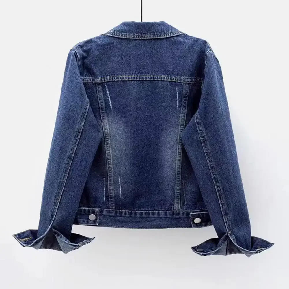 Women's denim jacket, single-breasted chest flap jacket, slim fit long sleeve short coat, retro women's denim jackets, outerwear