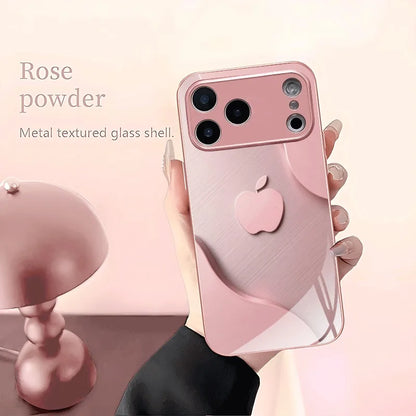 Funda de teléfono de cristal con pintura metálica, color rosa claro de lujo, para iPhone 17 16 15 14 13 12 11 Pro Max Plus 17Air 16E