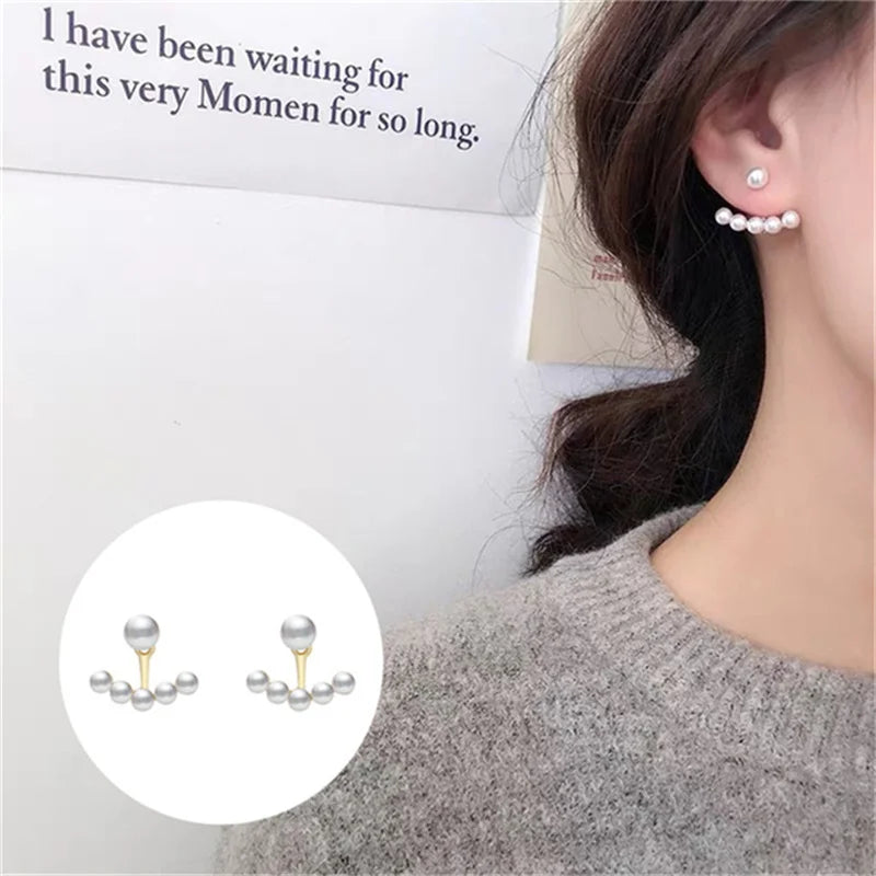 Pendientes coreanos de Metal en forma de corazón, pendientes colgantes en la espalda con perlas de cola de pez para mujeres y niñas, regalo de joyería elegante de cristal 2024