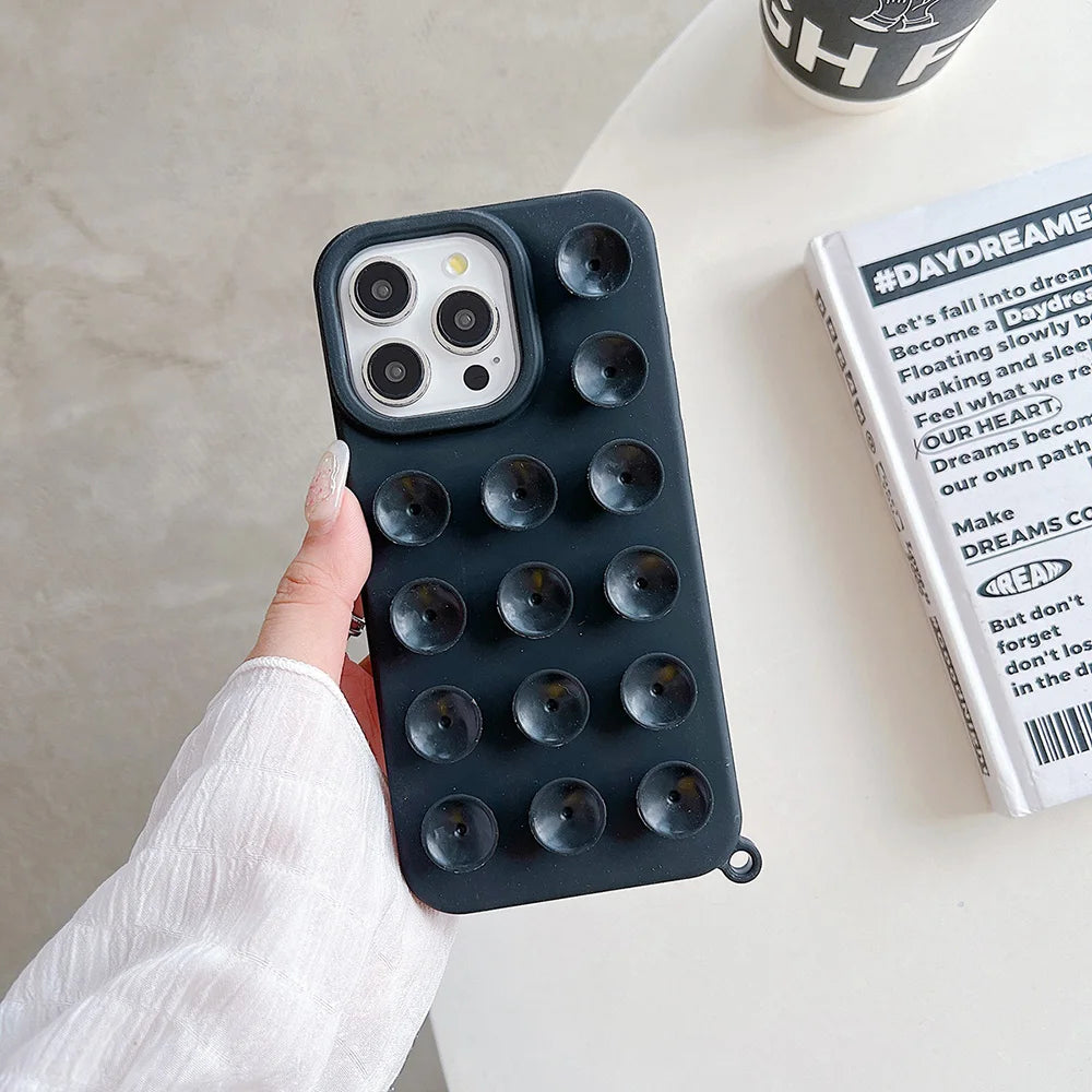 Funda de teléfono de silicona suave con ventosa para iPhone 16 Pro Max 17 13 14 11 12 15 Pro Max Plus antideslizante a prueba de golpes cubierta de Color caramelo
