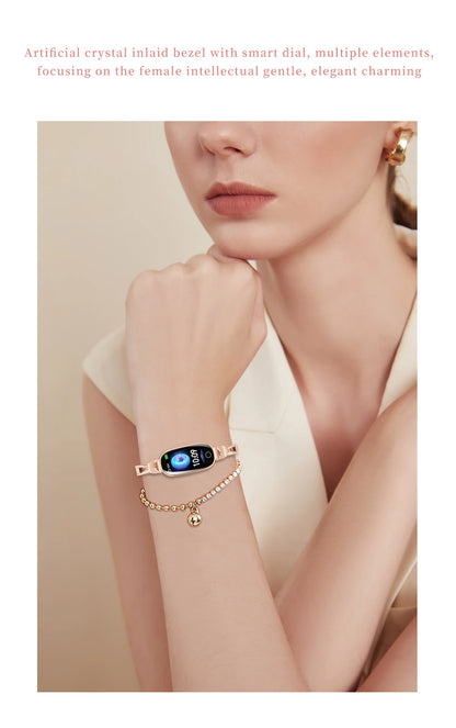 Reloj inteligente de moda para mujer con correa de caja de Metal llamadas Bluetooth recordatorio Menstrual femenino Monitor de presión arterial y frecuencia cardíaca