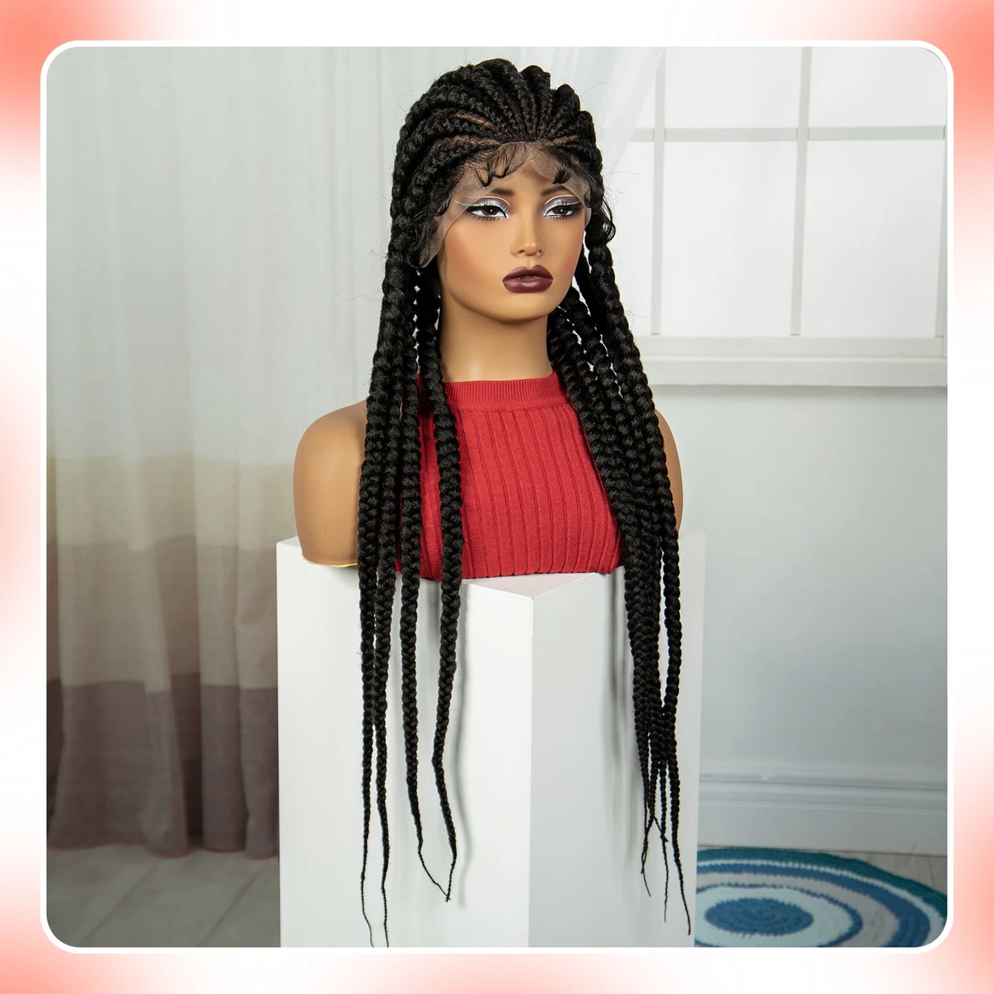 Pelucas trenzadas Cornrow de 32 pulgadas, peluca con trenzas de encaje sintético completo con pelo de bebé, peluca de encaje trenzado sin nudos Frontal para mujeres negras