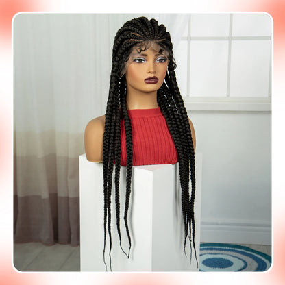 Pelucas trenzadas Cornrow de 32 pulgadas, peluca con trenzas de encaje sintético completo con pelo de bebé, peluca de encaje trenzado sin nudos Frontal para mujeres negras