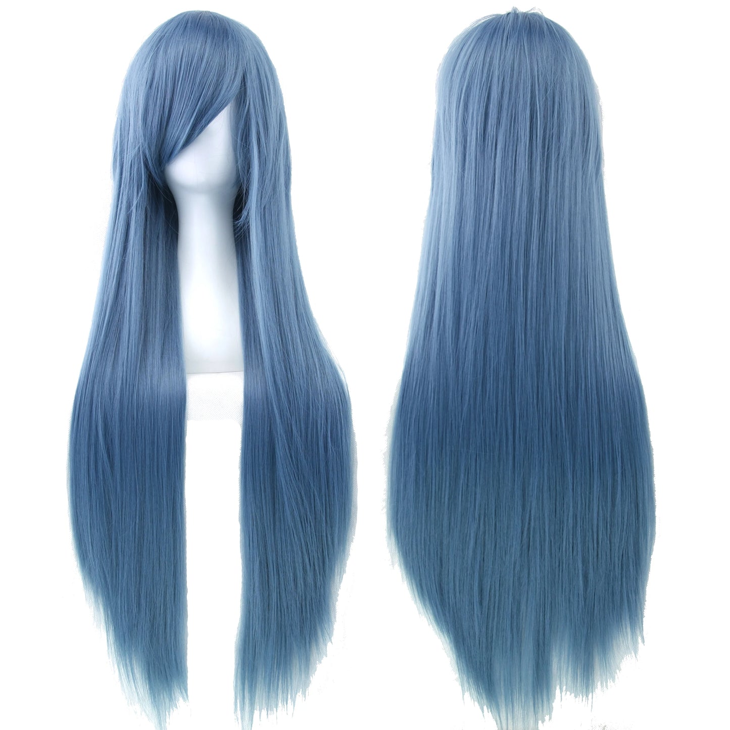 Soowee 80cm Synthetic Hair Wigs, White and Purple Cosplay Wigs, Black Straight Hair Wig for Party, Women's Wig.